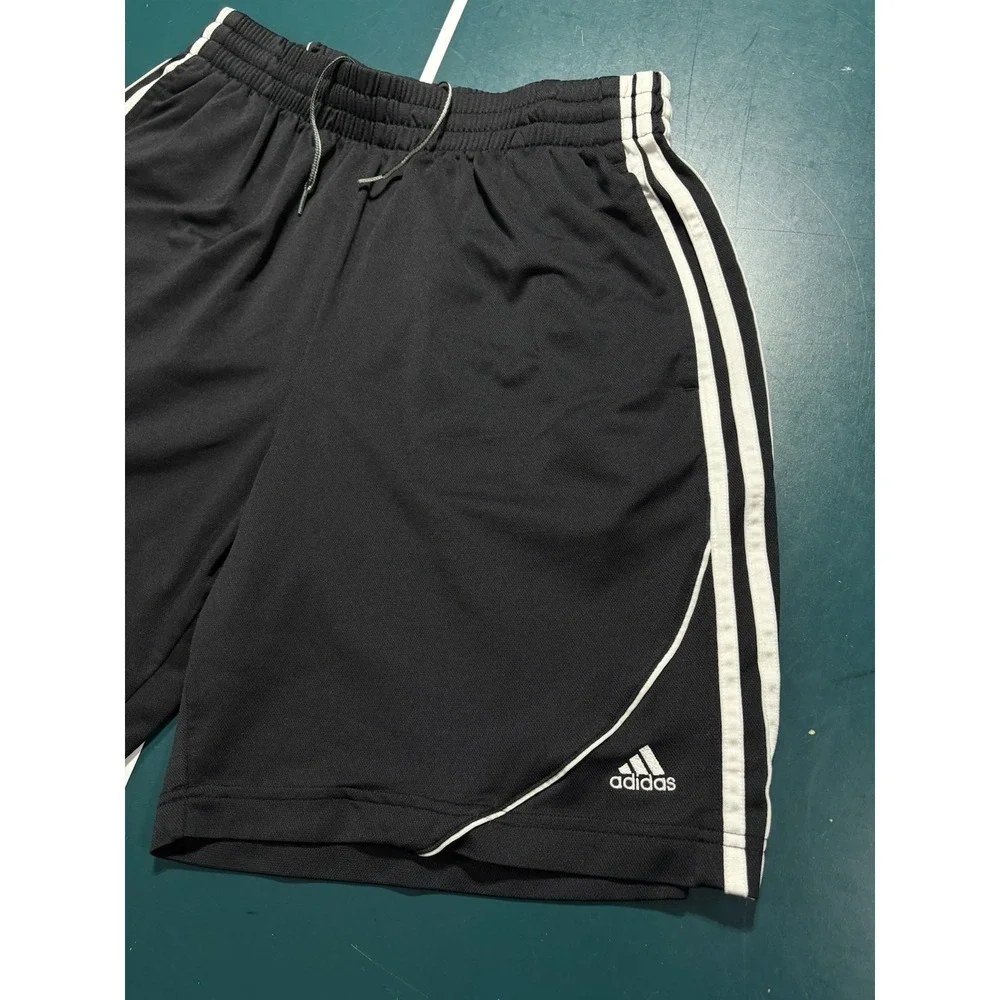 Vintage Adidas Shorts Black Soccer Running Men's Medium White Striped Y2K